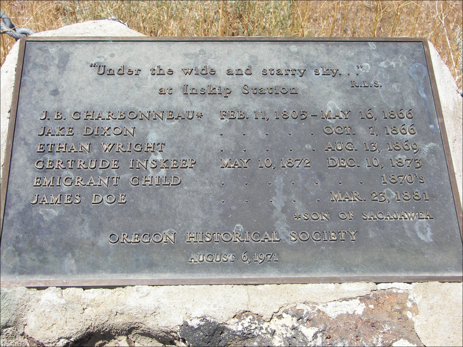 Grave site of Jean Baptiste Charbonneau